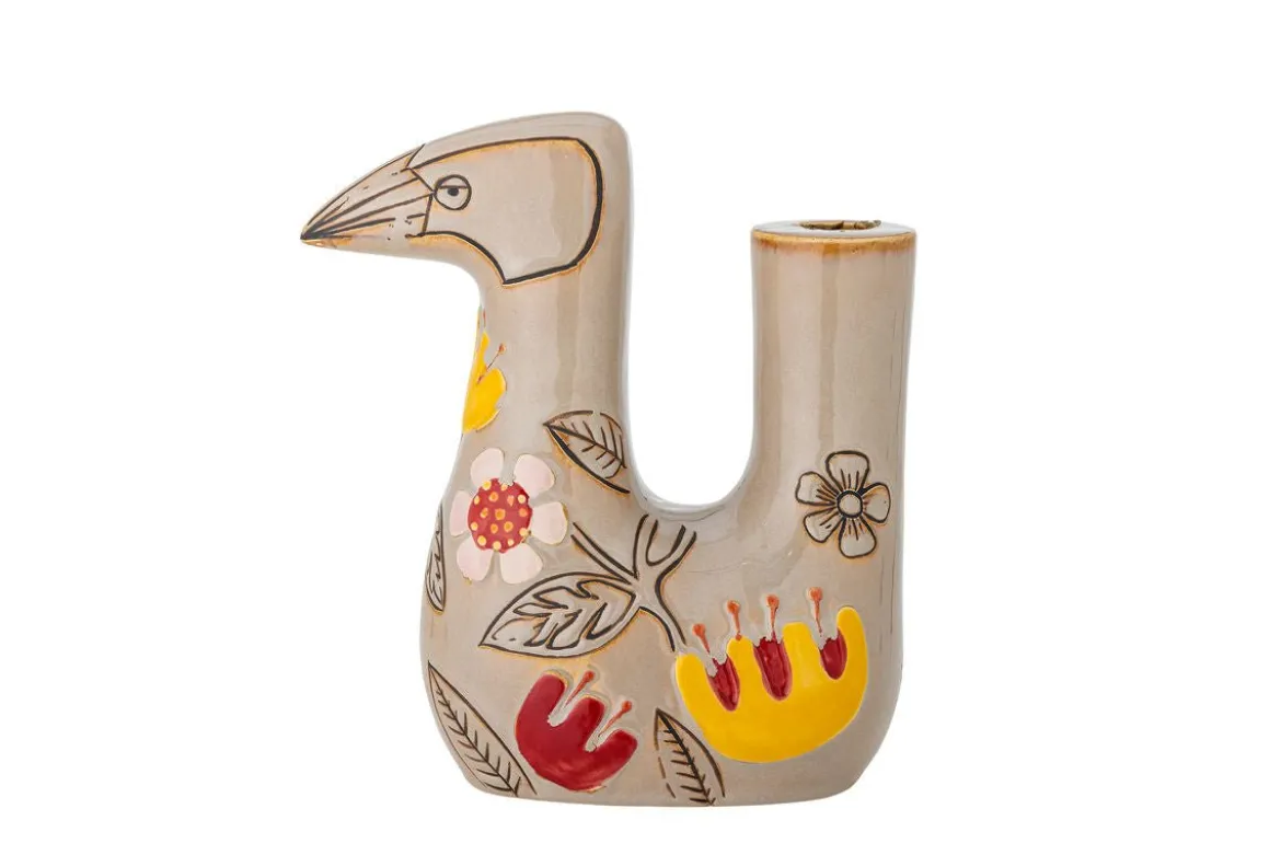 Kerzenhalter Aviya – Handbemalte Vogelfigur mit floralen Details