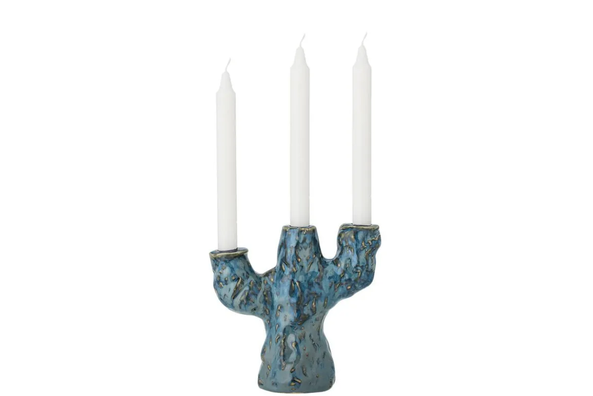 Kerzenhalter Biru – Steingut mit reaktiver Glasur in Blau