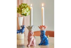 Kerzenhalter Felinea – Katzenmotiv mit reaktiver Glasur (2er-Set)