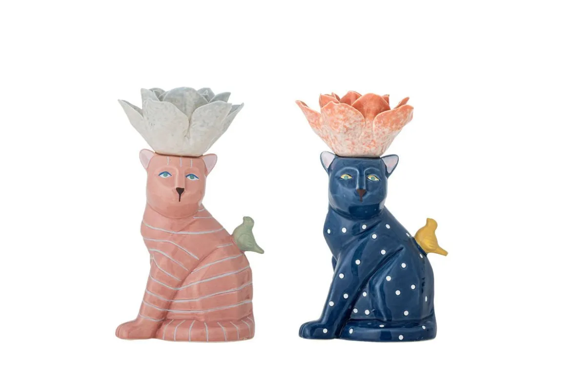 Kerzenhalter Felinea – Katzenmotiv mit reaktiver Glasur (2er-Set)