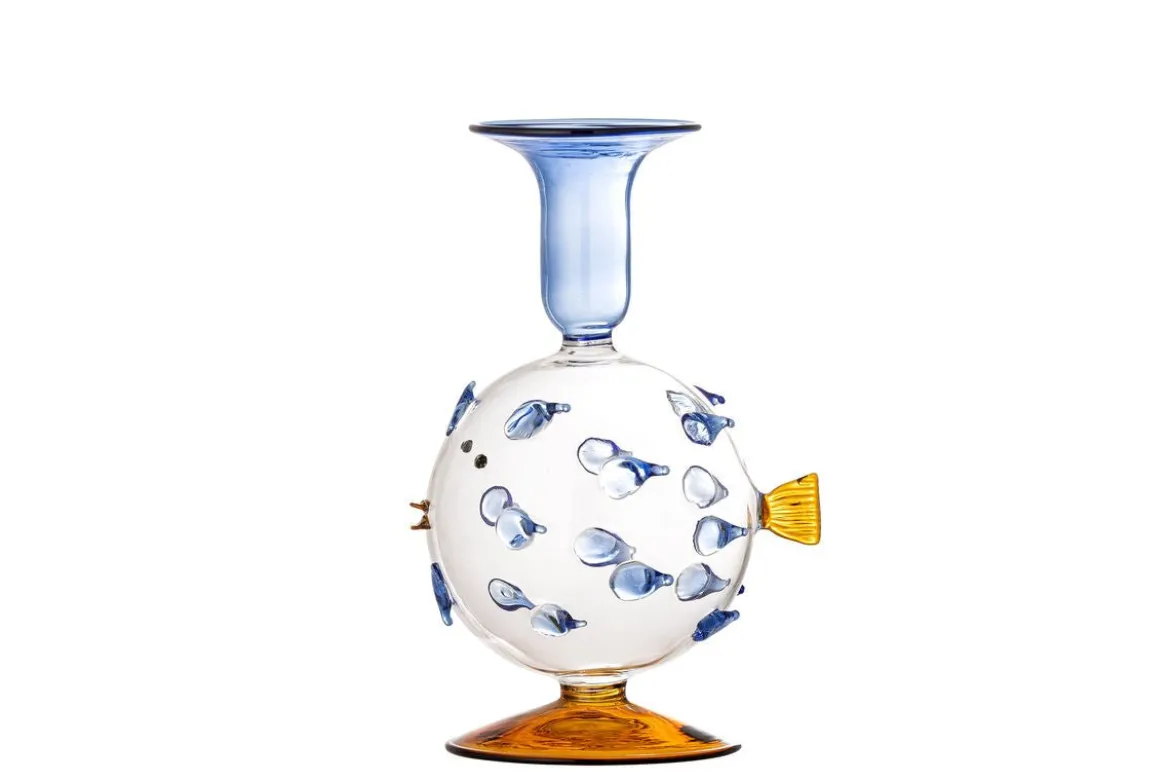 Kerzenhalter Fuad – mundgeblasenes Glas in Blau & Bernstein