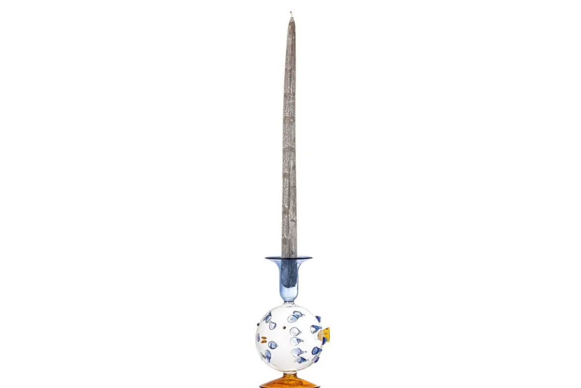 Kerzenhalter Fuad – mundgeblasenes Glas in Blau & Bernstein