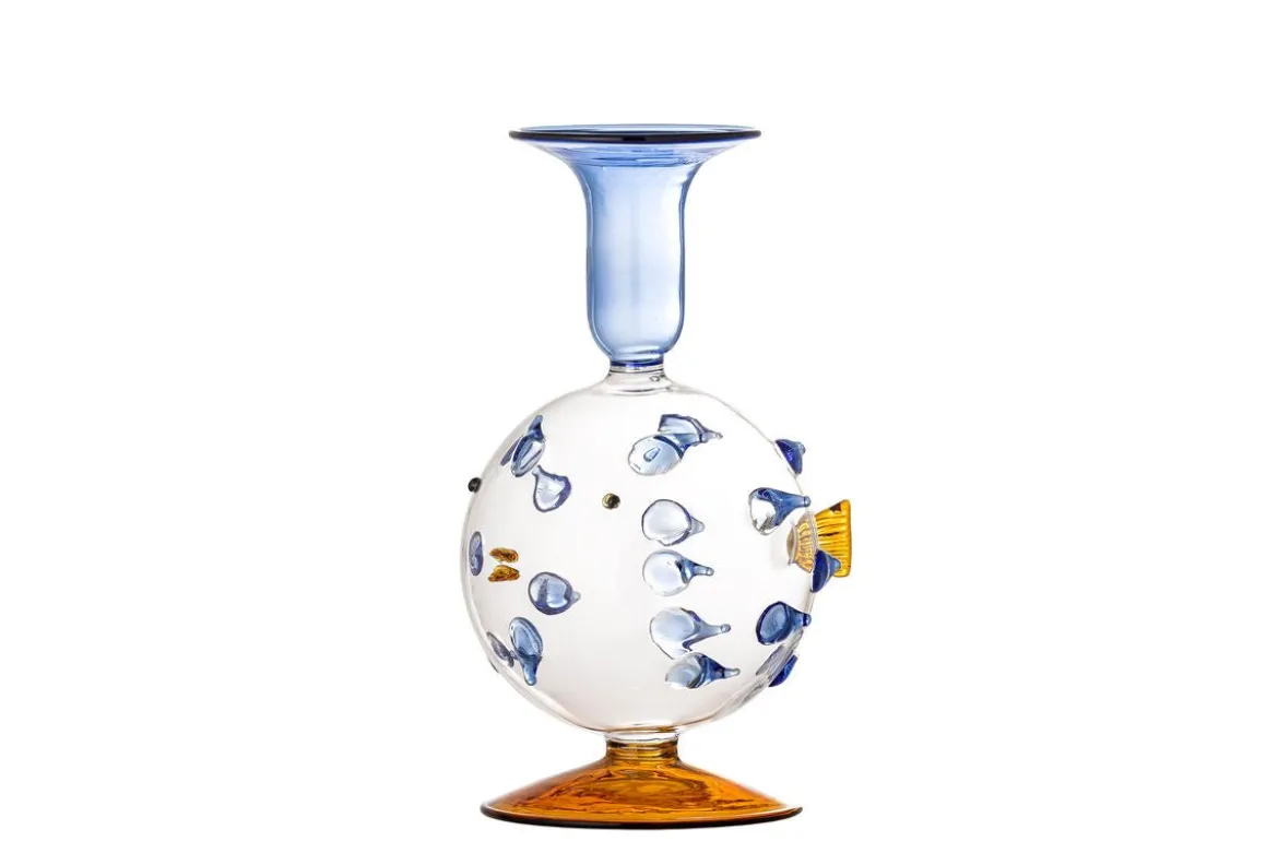 Kerzenhalter Fuad – mundgeblasenes Glas in Blau & Bernstein