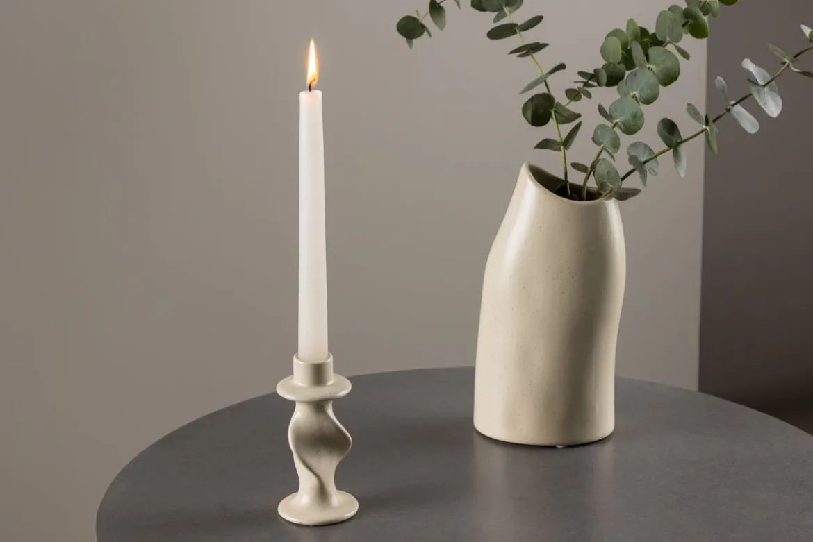 Kerzenhalter Medelin - Ø6 cm aus Steinzeug in der Farbe Beige