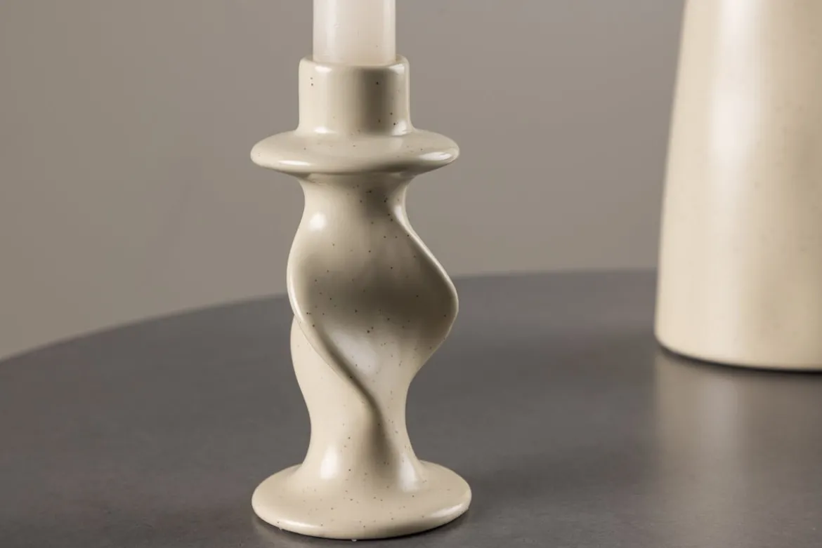 Kerzenhalter Medelin - Ø6 cm aus Steinzeug in der Farbe Beige