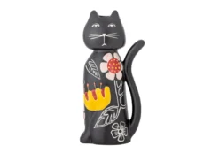 Kerzenhalter Nera – Handbemalte Katzenfigur mit floralen Akzenten