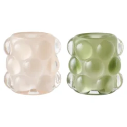 Kerzenhalter-Set „Bolla Duo“ – Glas in Beige & Grün (2er-Set)