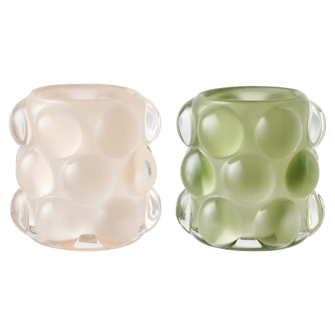 Kerzenhalter-Set „Bolla Duo“ – Glas in Beige & Grün (2er-Set)