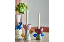 Kerzenhalter-Set „Floria“ – Buntes Steingut (2-teilig)