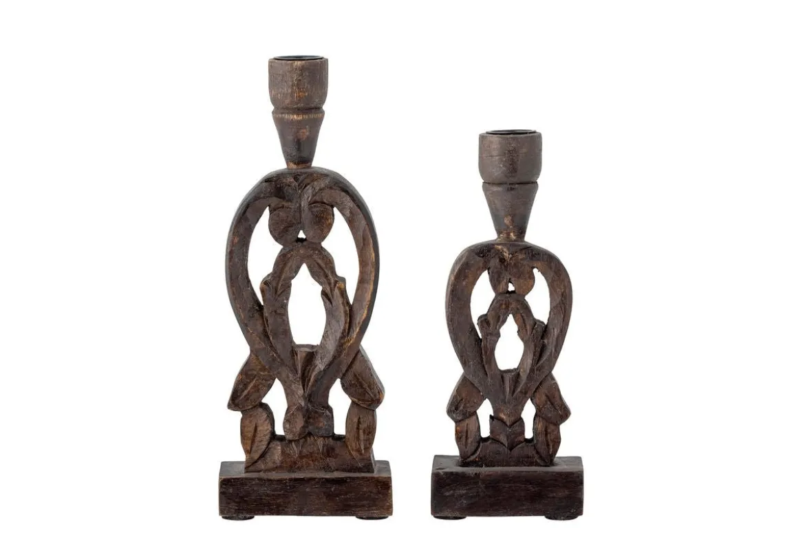 Kerzenhalter-Set Maro – handgeschnitztes Mangoholz (2er-Set)