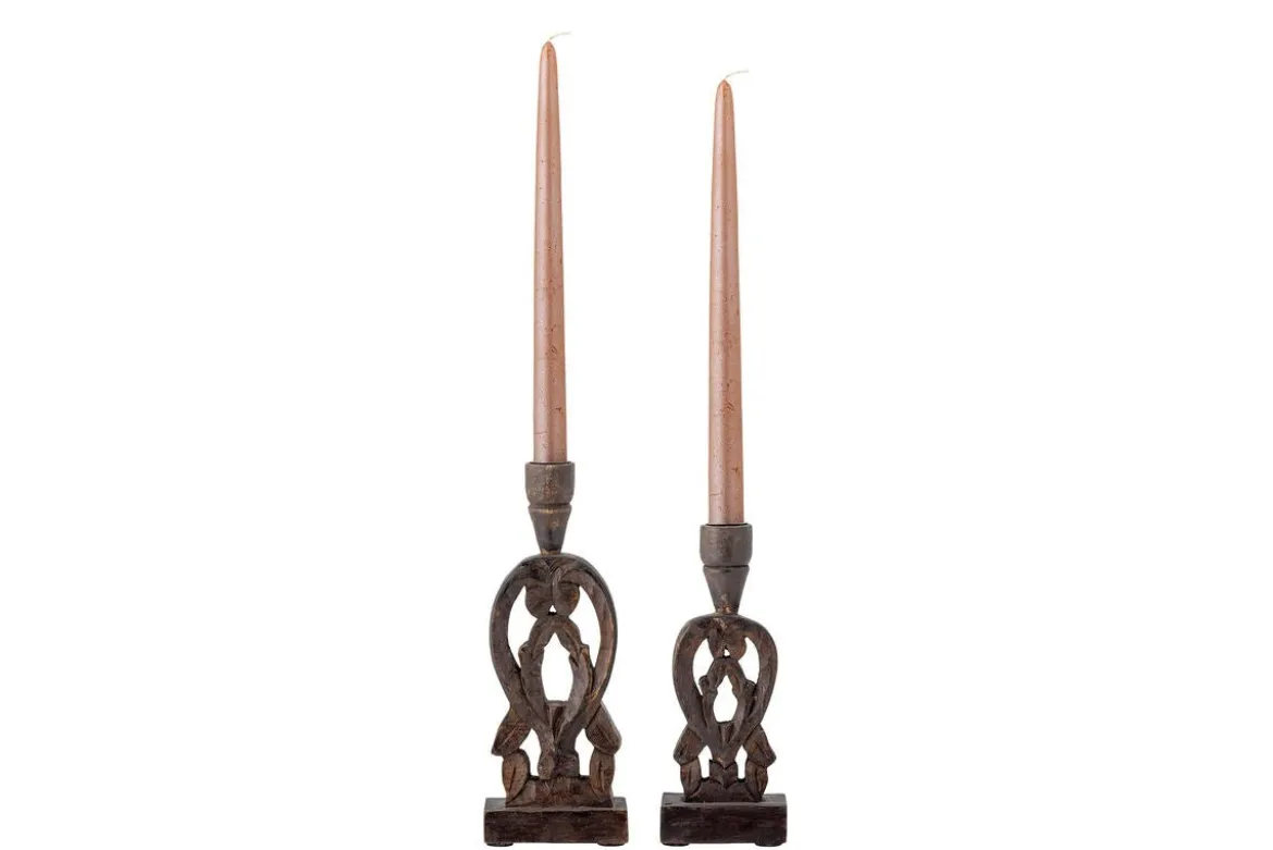 Kerzenhalter-Set Maro – handgeschnitztes Mangoholz (2er-Set)