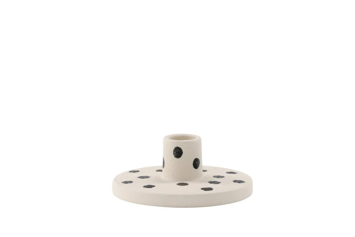 Kerzenhalter Spotty - Ø12 cm aus Steinzeug in Weiß/Schwarz