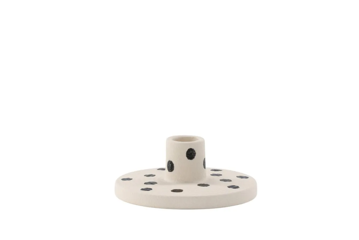 Kerzenhalter Spotty - Ø12 cm aus Steinzeug in Weiß/Schwarz