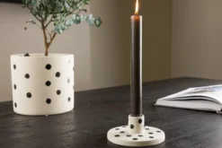 Kerzenhalter Spotty - Ø12 cm aus Steinzeug in Weiß/Schwarz
