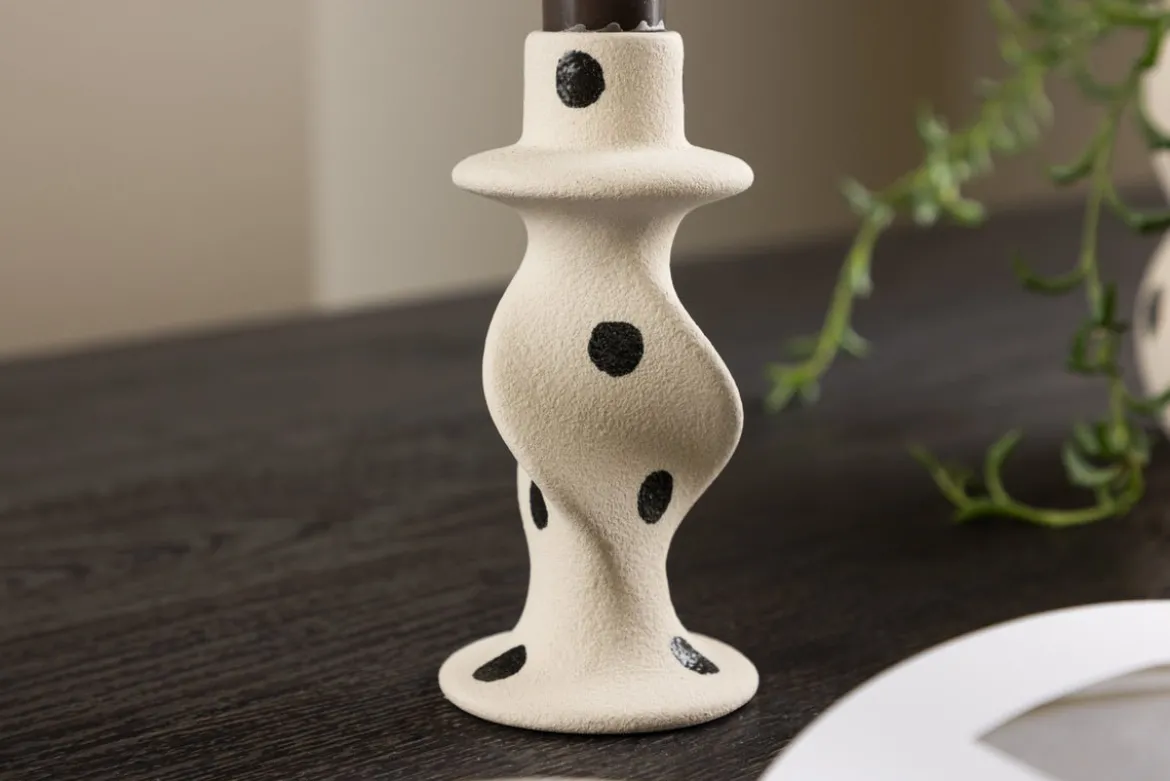 Kerzenhalter Spotty II - Ø6 cm aus Steinzeug in Weiß/Schwarz