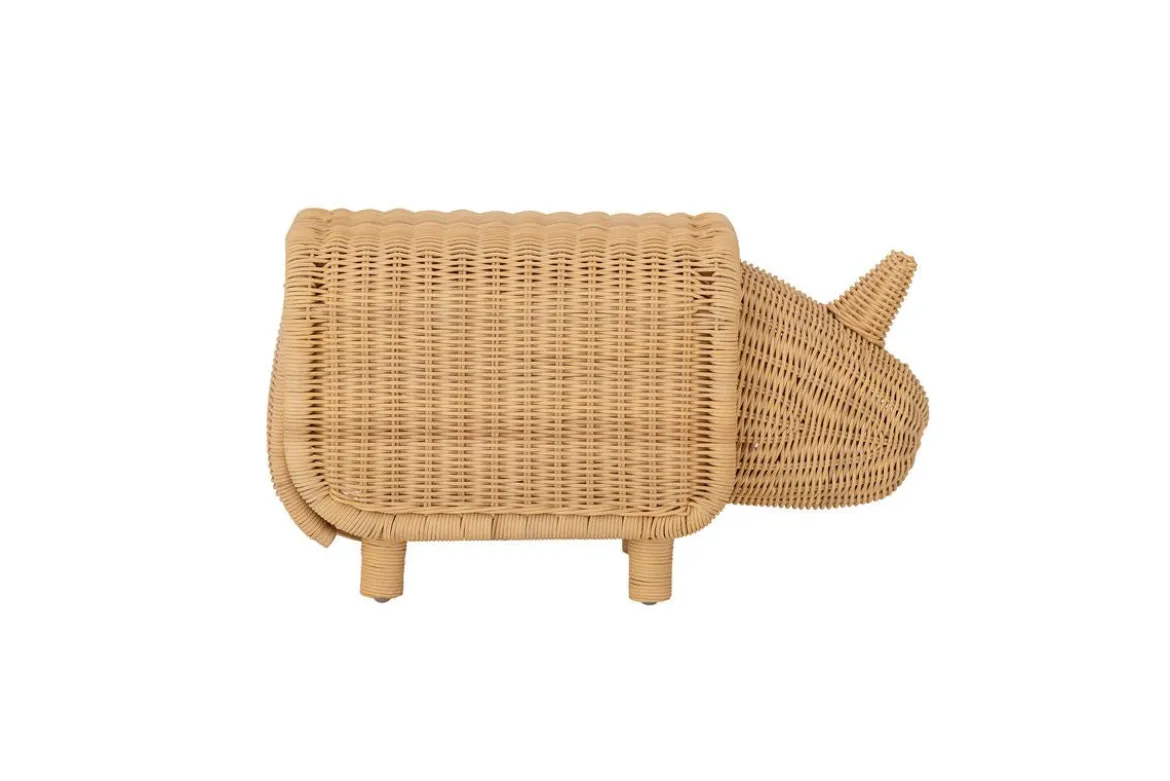 Kinder Aufbewahrungshocker Dani - handgefertigtes Nashorn aus Rattan mit Stauraum