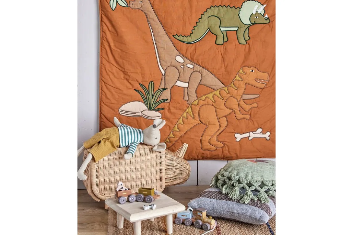 Kinder Aufbewahrungshocker Dani - handgefertigtes Nashorn aus Rattan mit Stauraum