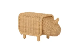 Kinder Aufbewahrungshocker Dani - handgefertigtes Nashorn aus Rattan mit Stauraum