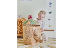 Kinder-Aufbewahrungskorb „Elmo“ mit Deckel – Naturmaterial aus Wasserhyazinthe