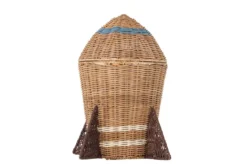 Kinder-Aufbewahrungskorb „Rocket“ mit Deckel – Naturfarbenes Rattan