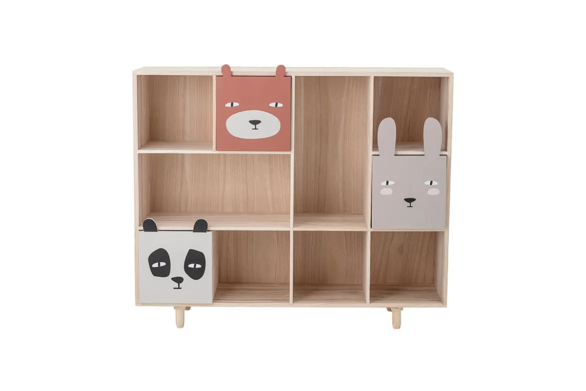 Kinder Bücherregal Alia - Holzregal mit Schubladen & Tiermotiven für Bücher & Spielzeug
