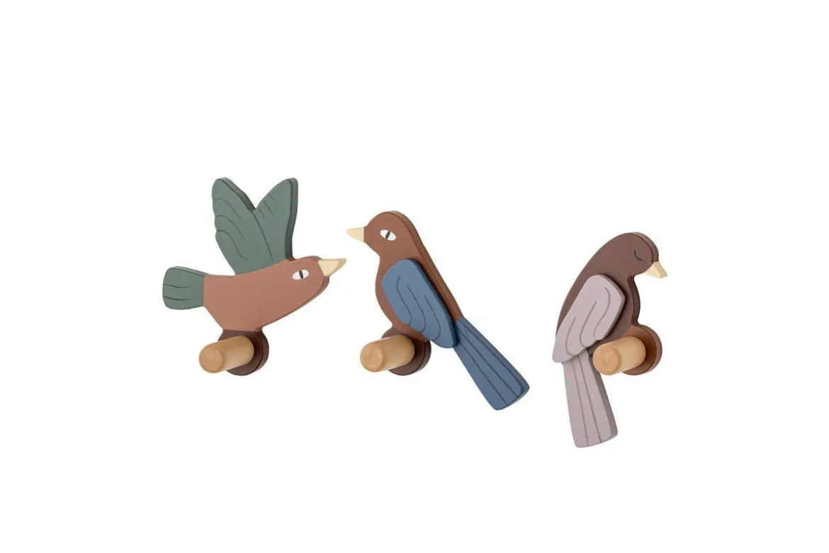 Kinder-Garderobe Avi - Vogelhaken aus Holz 3er-Set