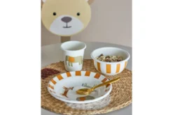 Kinder Geschirr-Set Jessi – 3-teilig in Orange mit Tieren und Streifen