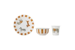 Kinder Geschirr-Set Jessi – 3-teilig in Orange mit Tieren und Streifen