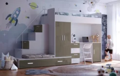 Kinderhochbett Adventure – mit zwei Schlafplätzen, Schreibtisch & viel Stauraum