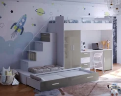 Kinderhochbett Adventure – mit zwei Schlafplätzen, Schreibtisch & viel Stauraum