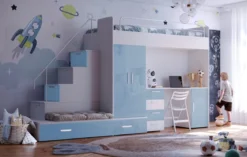 Kinderhochbett Adventure – mit zwei Schlafplätzen, Schreibtisch & viel Stauraum