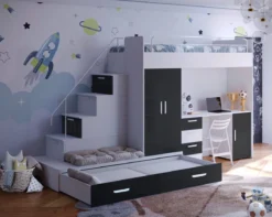 Kinderhochbett Adventure – mit zwei Schlafplätzen, Schreibtisch & viel Stauraum