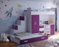 Kinderhochbett Adventure – mit zwei Schlafplätzen, Schreibtisch & viel Stauraum