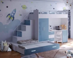 Kinderhochbett Adventure – mit zwei Schlafplätzen, Schreibtisch & viel Stauraum
