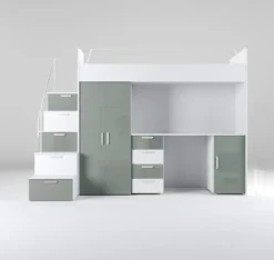 Kinderhochbett Dream Hochglanz – mit Schreibtisch, viel Stauraum & Matratze