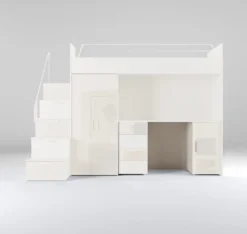 Kinderhochbett Dream Hochglanz – mit Schreibtisch, viel Stauraum & Matratze