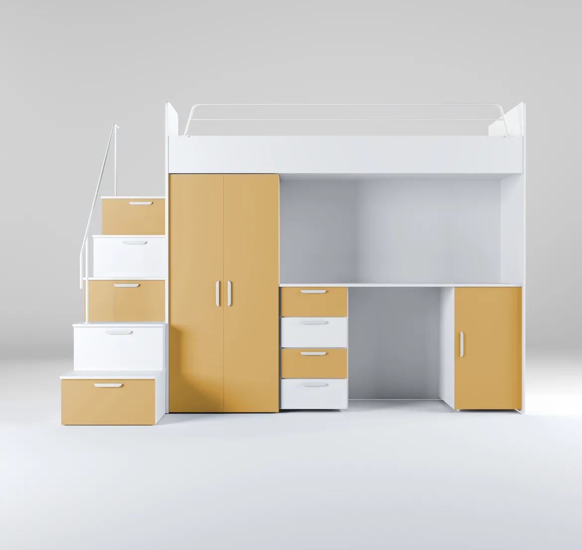 Kinderhochbett Dream Matt – mit Schreibtisch, viel Stauraum & Matratze