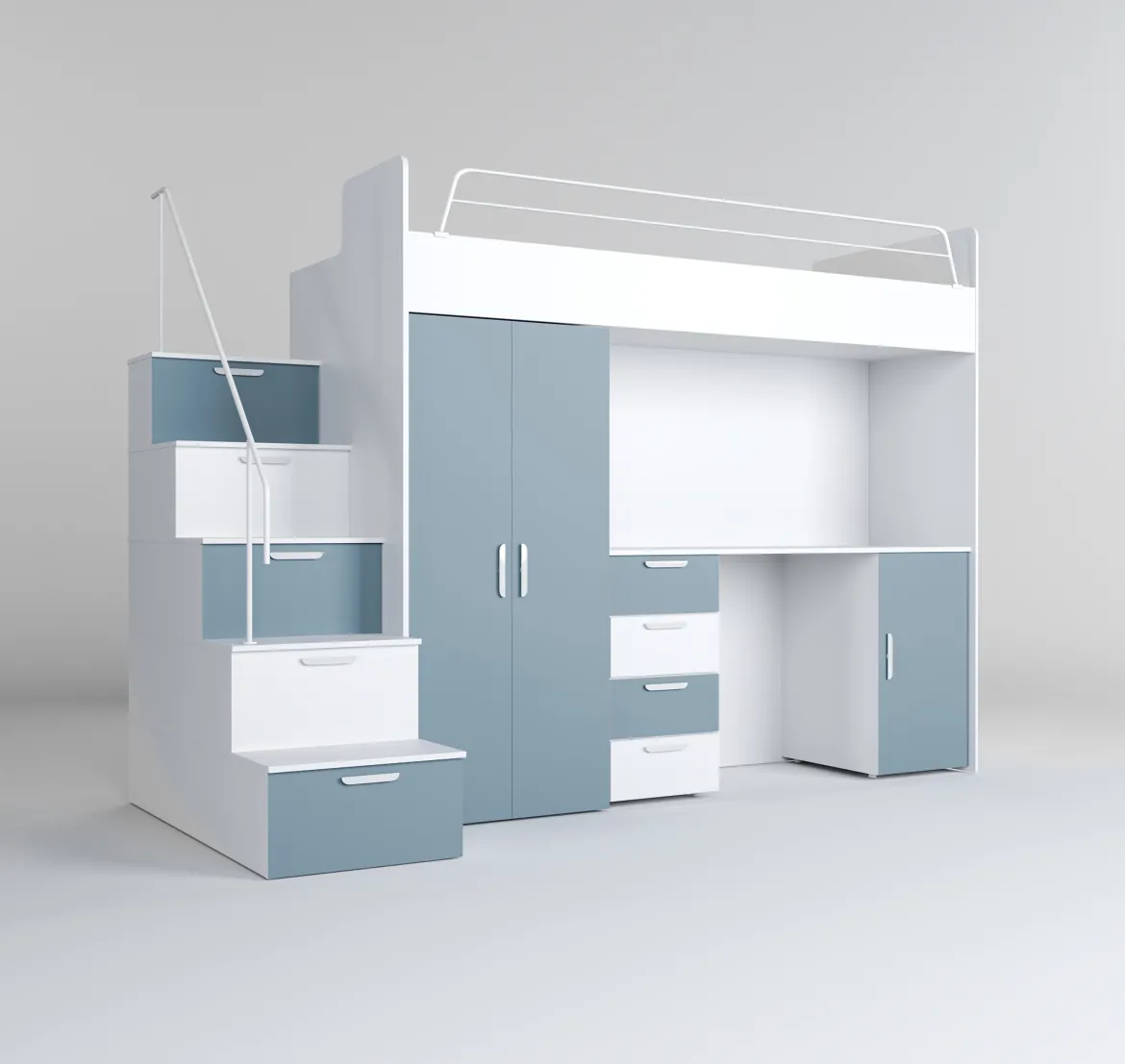 Kinderhochbett Dream Matt – mit Schreibtisch, viel Stauraum & Matratze