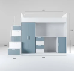 Kinderhochbett Dream Matt – mit Schreibtisch, viel Stauraum & Matratze