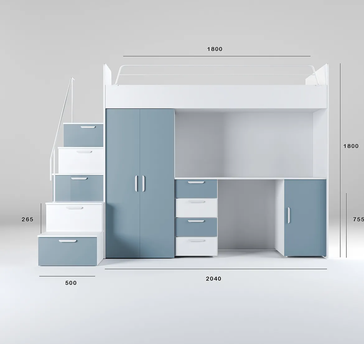 Kinderhochbett Dream Matt – mit Schreibtisch, viel Stauraum & Matratze