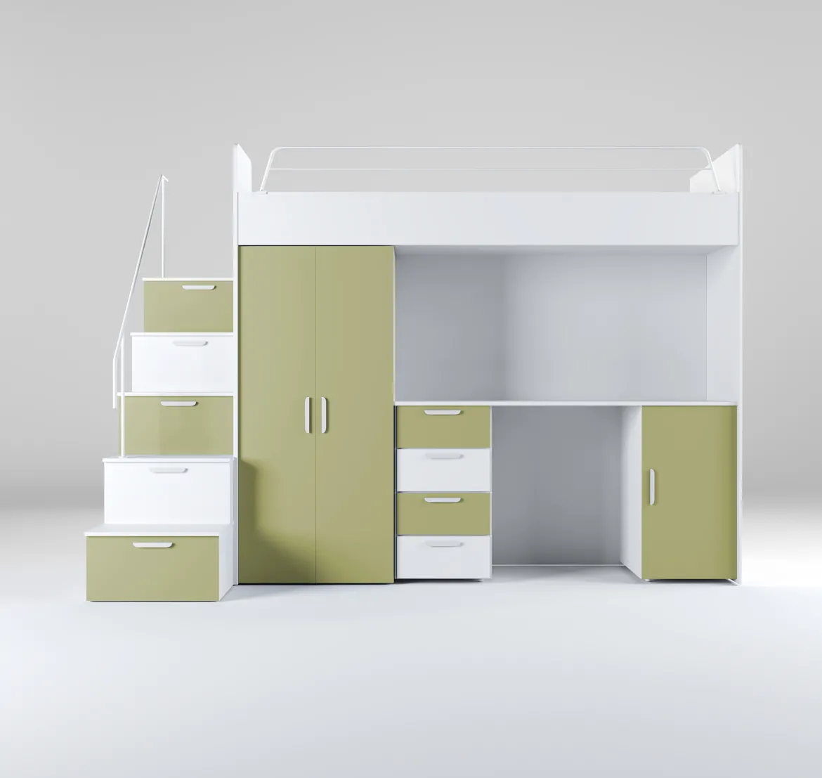 Kinderhochbett Dream Matt – mit Schreibtisch, viel Stauraum & Matratze