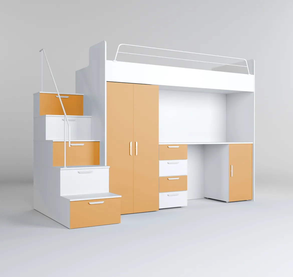 Kinderhochbett Dream Matt – mit Schreibtisch, viel Stauraum & Matratze