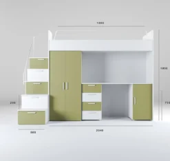 Kinderhochbett Dream Matt – mit Schreibtisch, viel Stauraum & Matratze