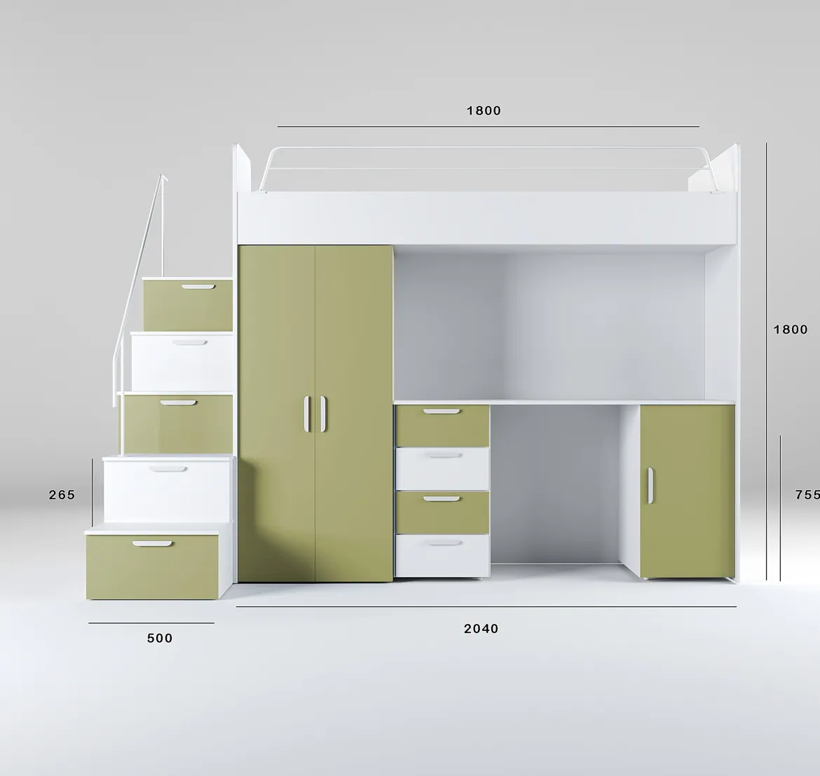 Kinderhochbett Dream Matt – mit Schreibtisch, viel Stauraum & Matratze