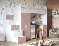 Kinderhochbett Dream Matt – mit Schreibtisch, viel Stauraum & Matratze