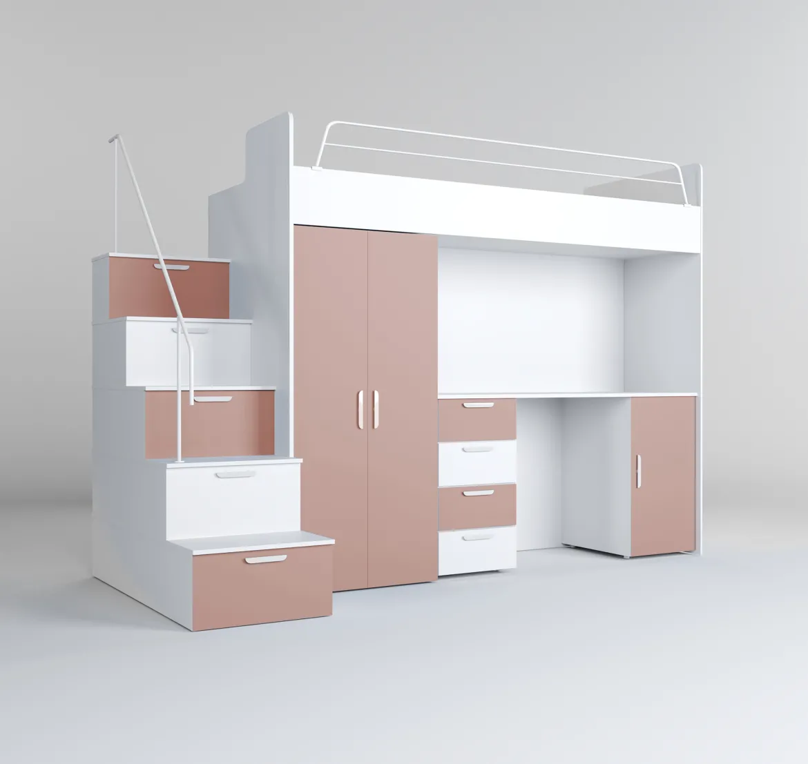 Kinderhochbett Dream Matt – mit Schreibtisch, viel Stauraum & Matratze