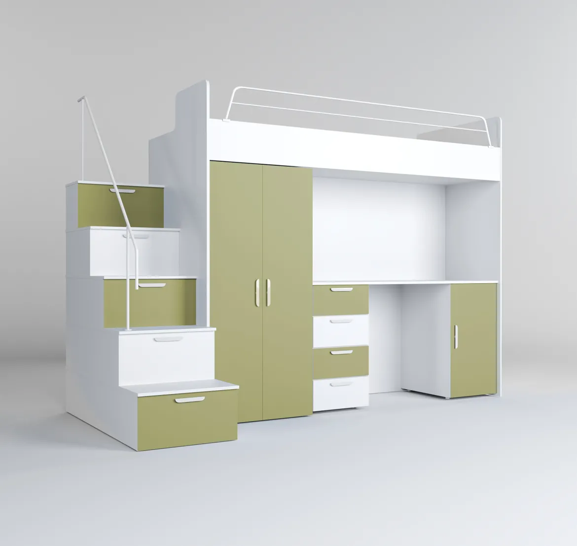 Kinderhochbett Dream Matt – mit Schreibtisch, viel Stauraum & Matratze