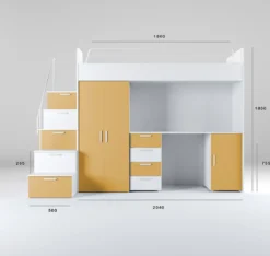 Kinderhochbett Dream Matt – mit Schreibtisch, viel Stauraum & Matratze