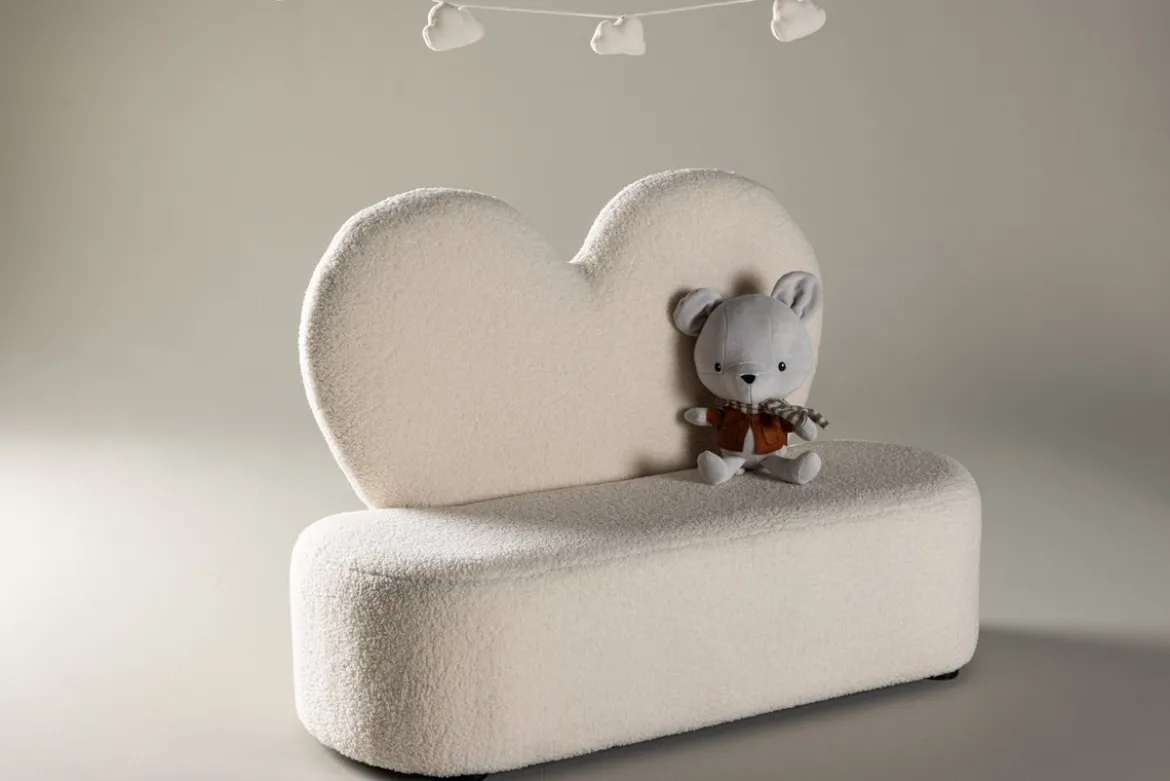 Kindersofa Miela – Herzförmiger 2-Sitzer in Weiß mit Teddybezug