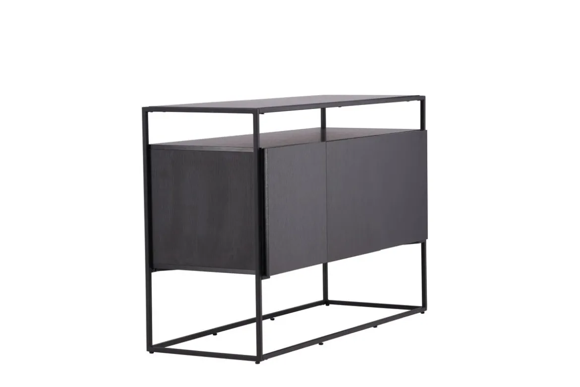 Kommode Merivo – Schwarz, Industrial Chic mit offenem Rahmen